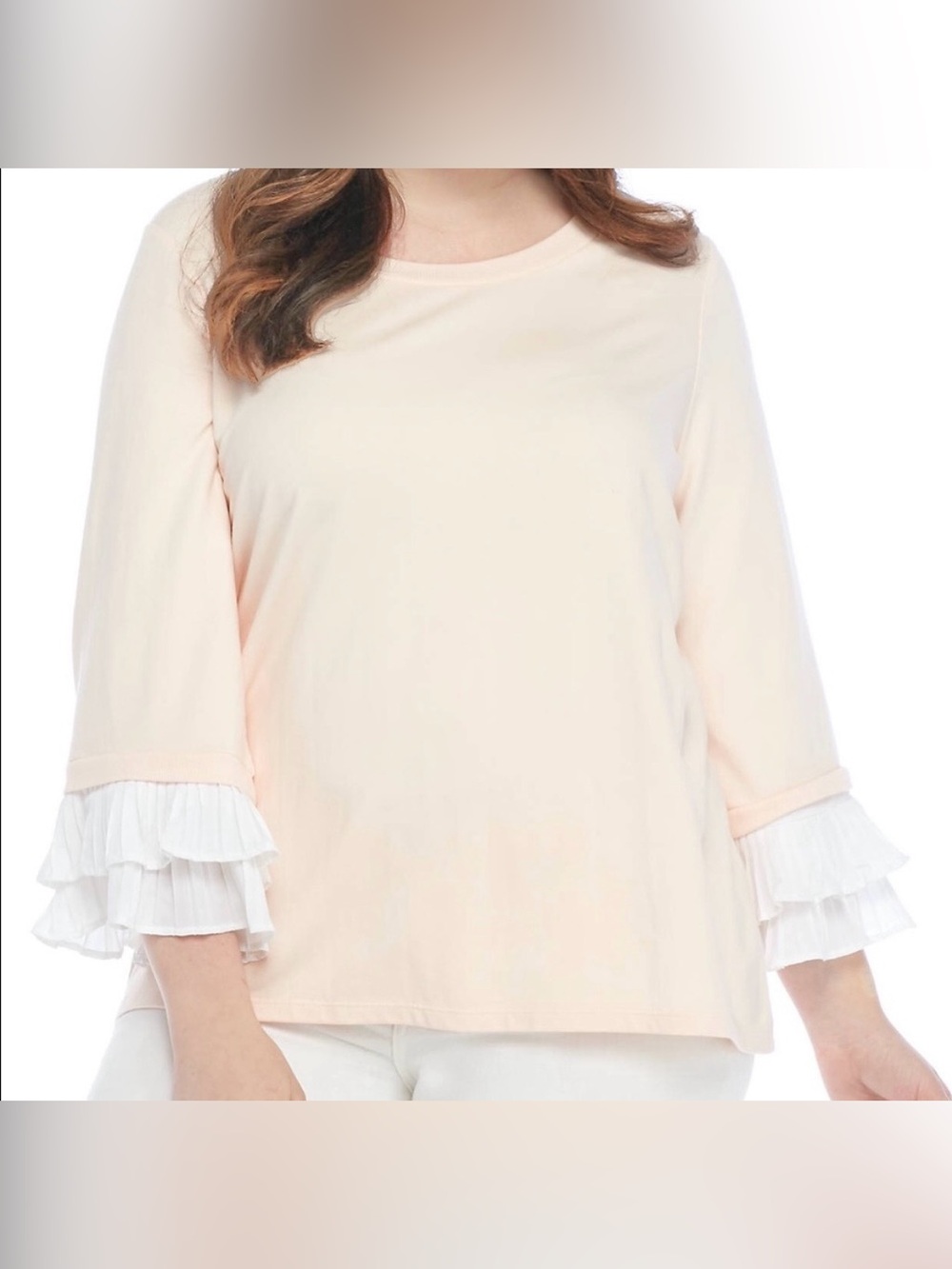 Kaari Blue Palest Pink Top White Pleated Ruffle Sleeves Romantic Boho Size 2X